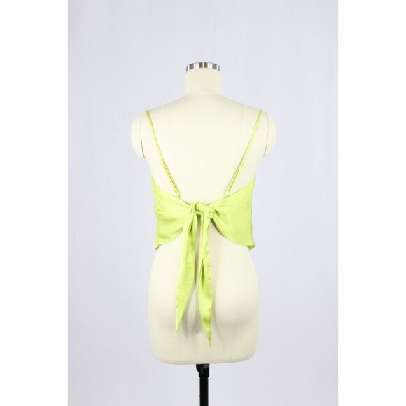 NWOT Aritzia SUNDAY BEST Elektra Green Satin Tie Back Cropped Tank Top, Size M - Picture 3 of 14